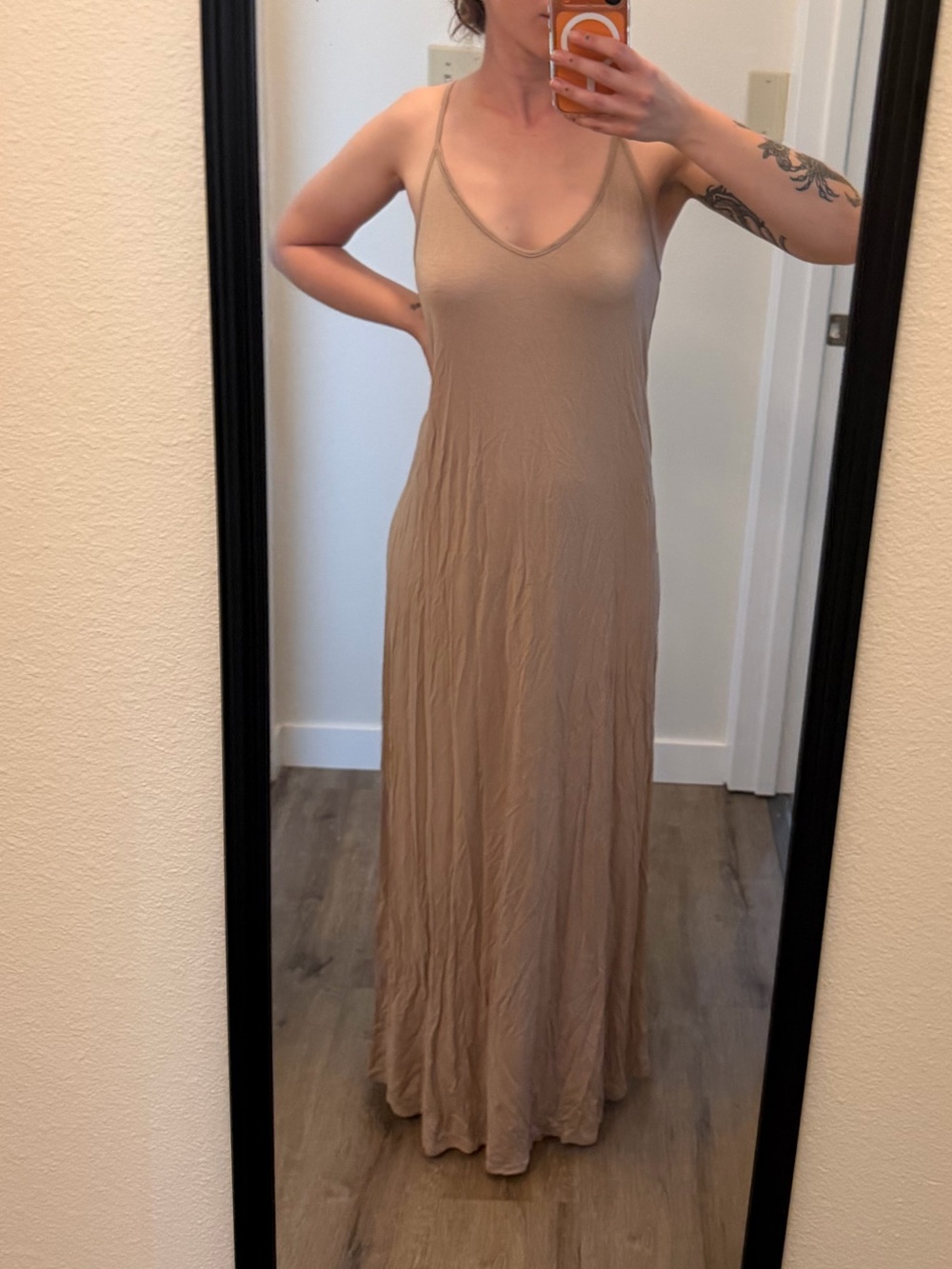 Forever 21 Neutral Taupe V-Neck Slip Maxi Dress